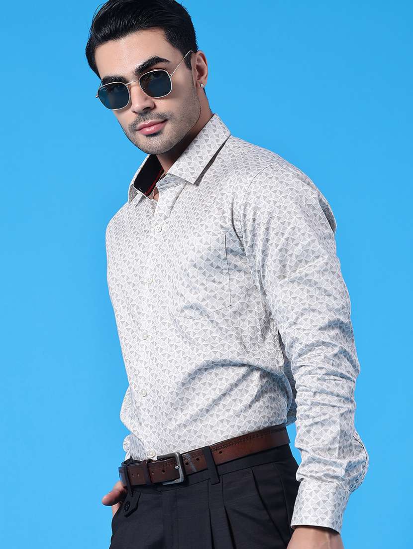 men printed long sleeve slim fit formal shirt