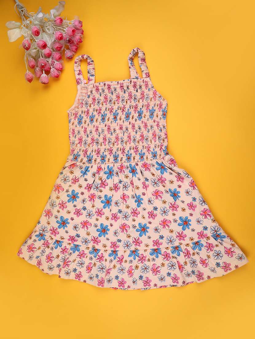 girls floral print sleeveless tiered frock