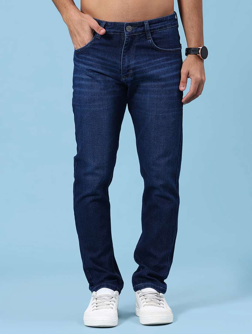 men washed mid rise full length slim fit jeans