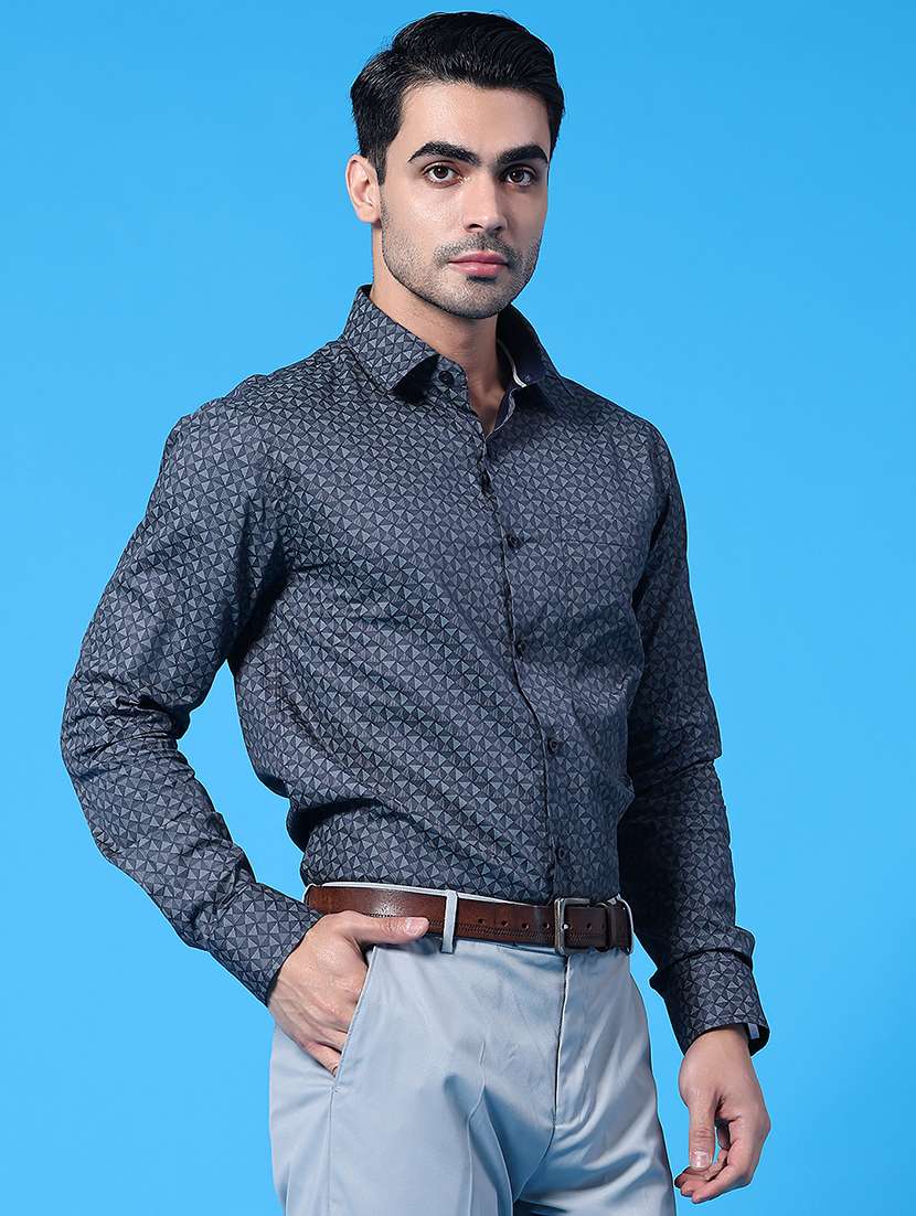 men geometric printed long sleeve slim fit formal shirt - 22219733 -  Standard Image - 3