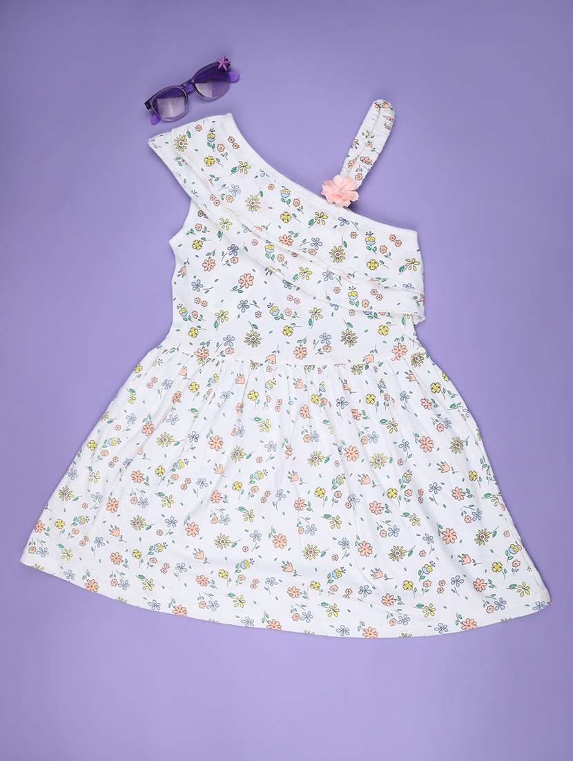 girls floral print single shoulder frock