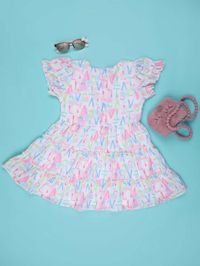 girls printed short sleeve tiered dress