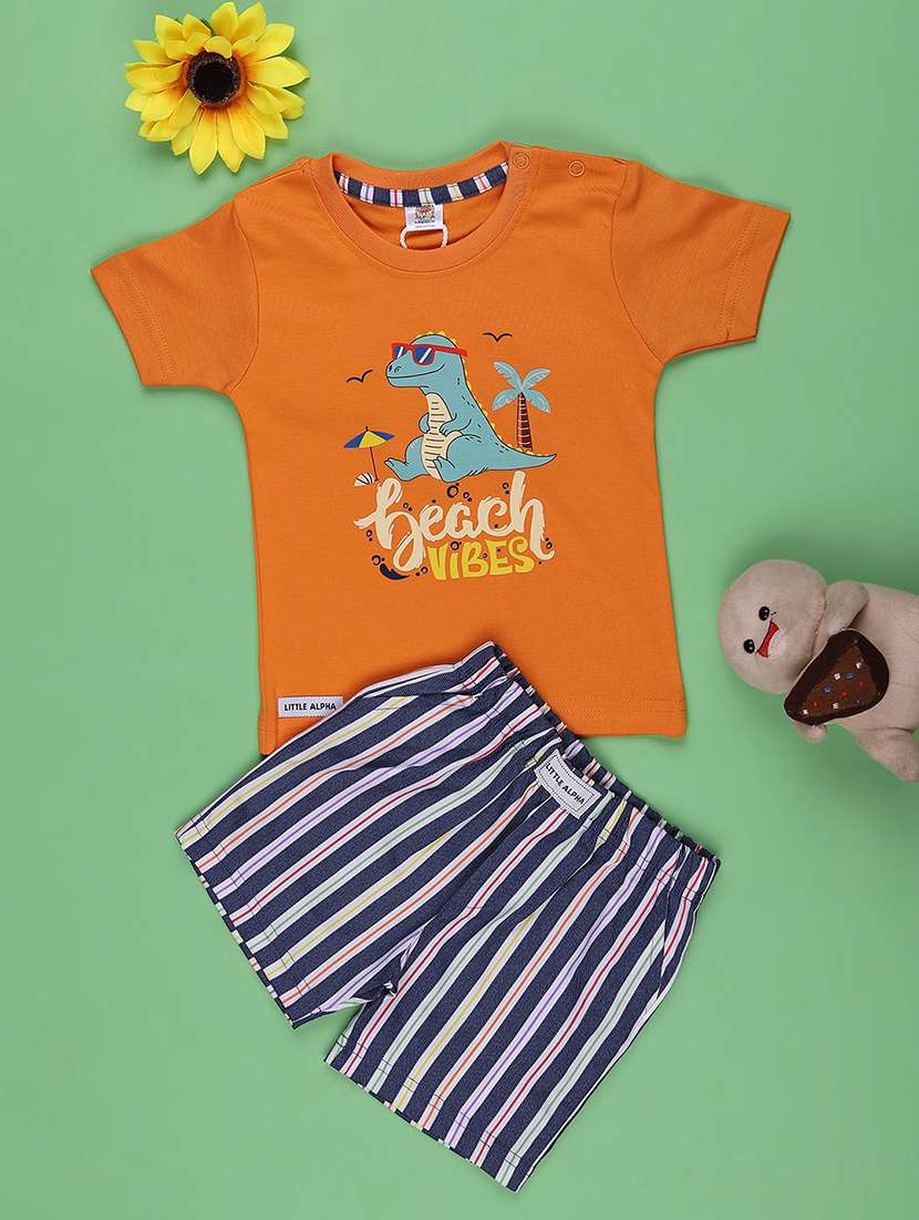 boys printed round neck co-ord set