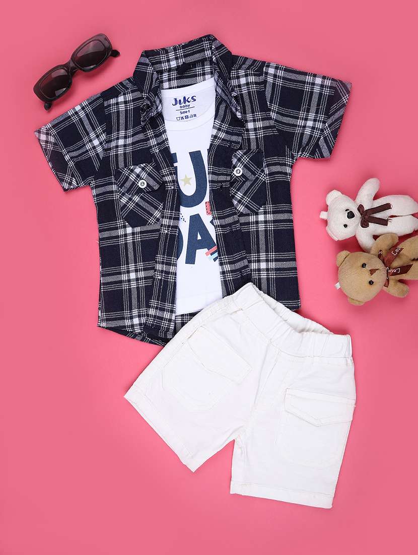 boys checkered shirt & shorts co-ords set