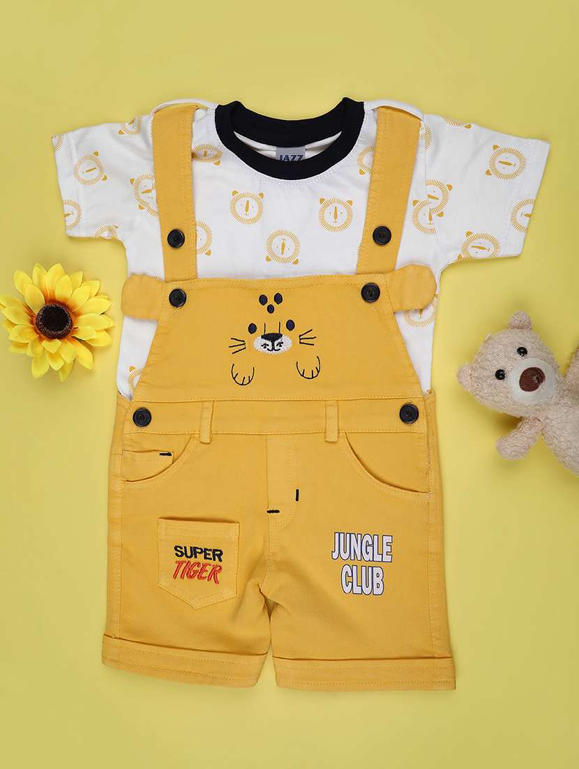 kids printed short sleeve t-shirt & dungaree set