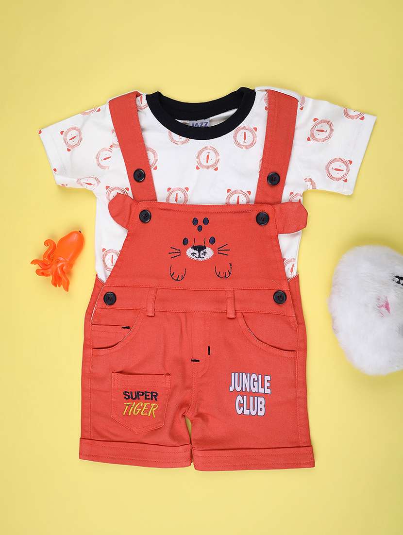 kids printed short sleeve t-shirt & dungaree set