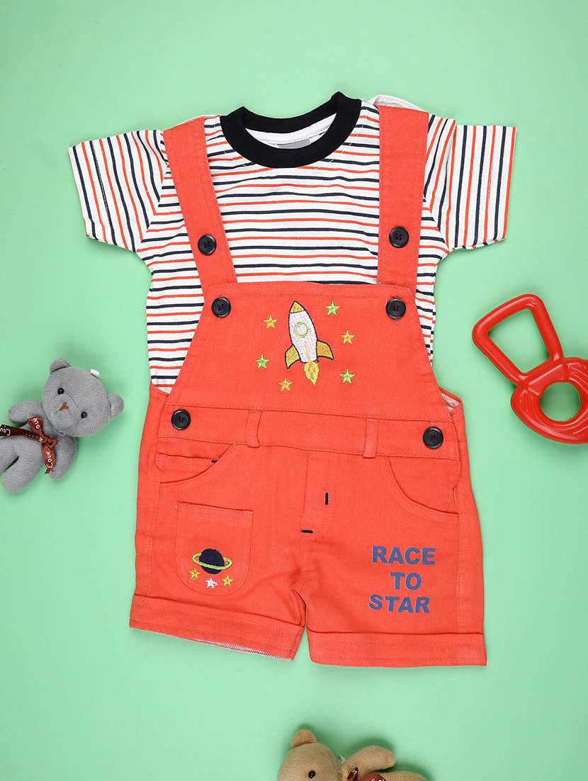 kids printed short sleeve t-shirt & dungaree set
