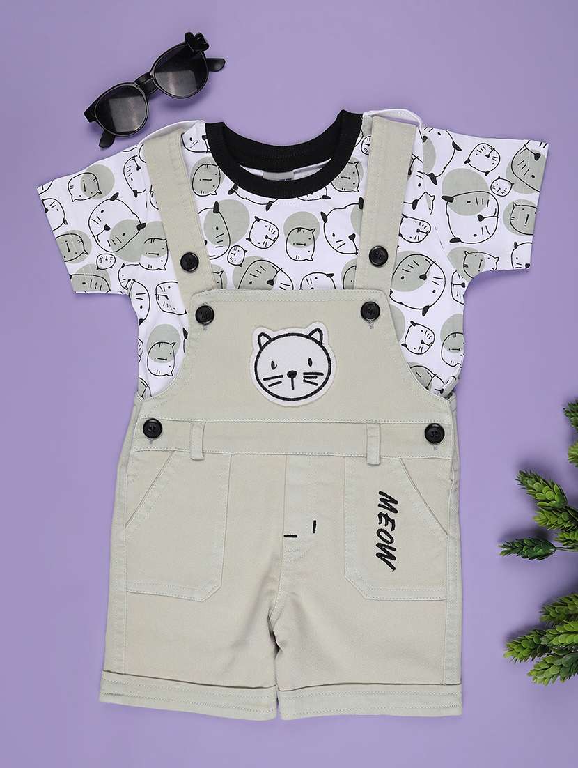 boys printed t-shirt and dungree set