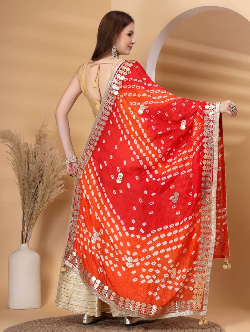 women bandhani gota work dupatta - 22219870 -  Standard Image - 3