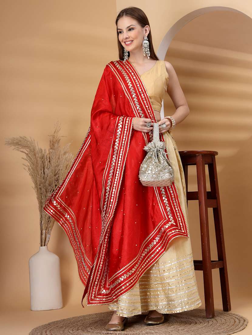 women solid with work gota work dupatta - 22219874 -  Zoom Image - 0