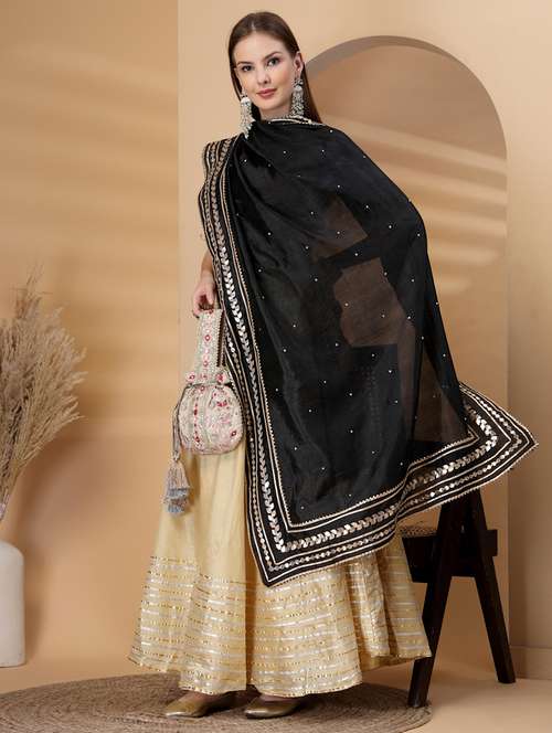 women solid with work gota work dupatta - 22219875 -  Standard Image - 0