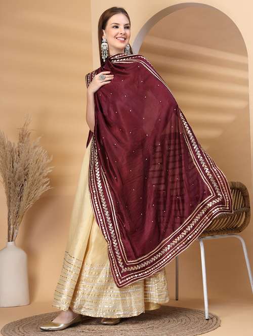 women solid with work gota work dupatta - 22219877 -  Standard Image - 0