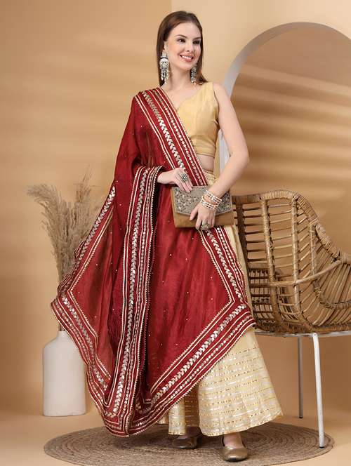 women solid with work gota work dupatta - 22219878 -  Standard Image - 0