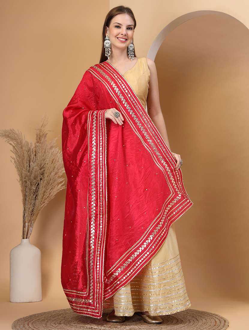 women solid with work gota work dupatta - 22219879 -  Zoom Image - 0