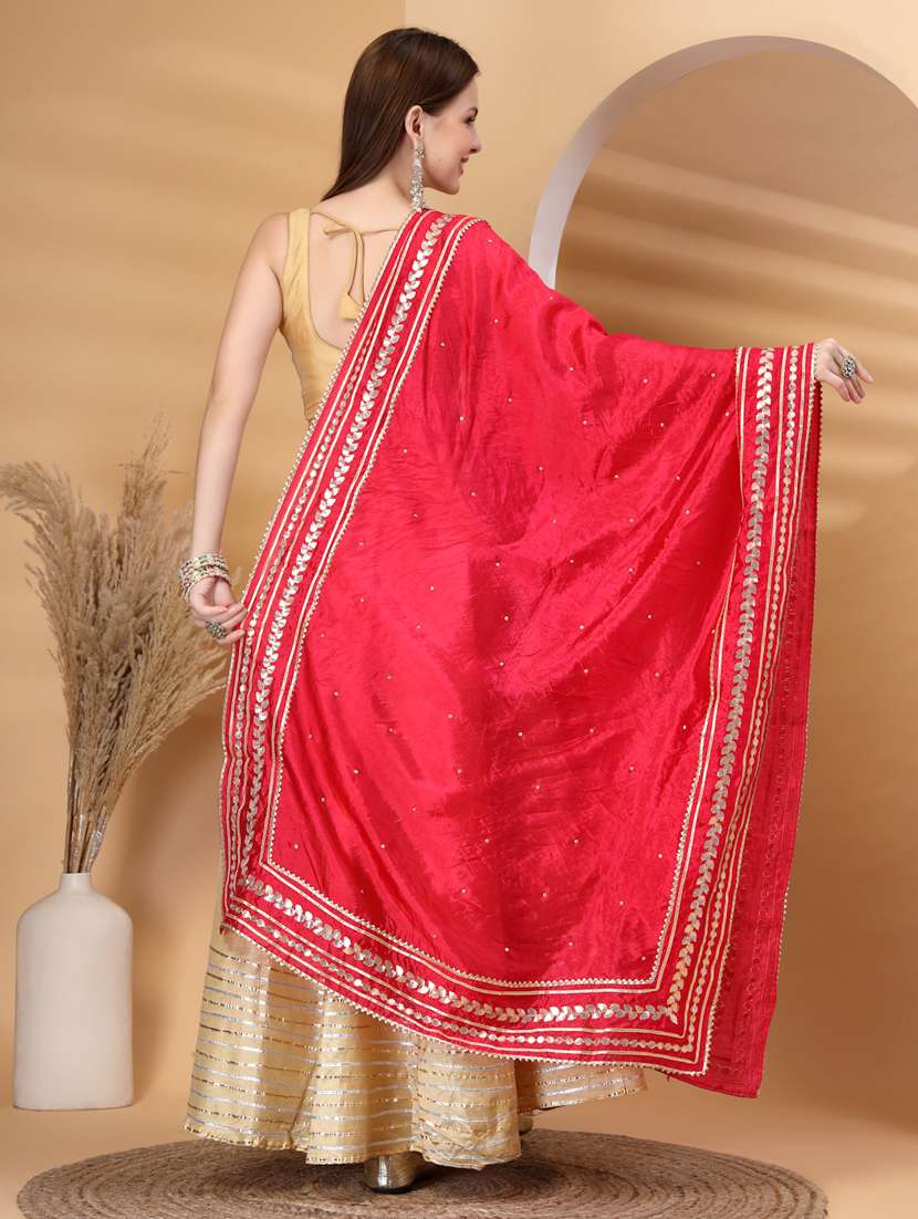 women solid with work gota work dupatta - 22219879 -  Standard Image - 3