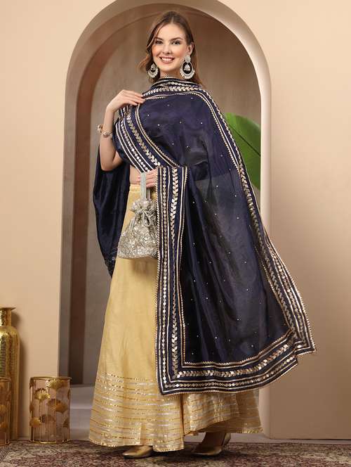 women solid with work gota work dupatta - 22219882 -  Standard Image - 0