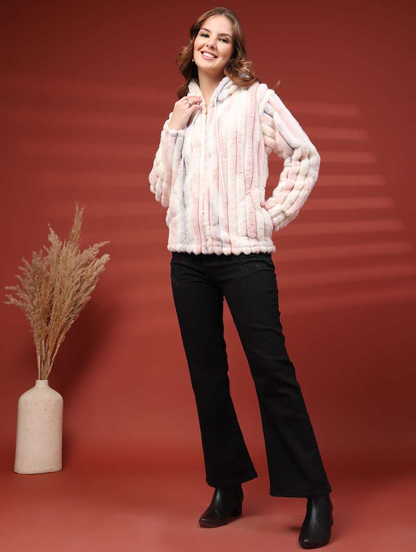 women printed long sleeve hooded fur jacket - 22219891 -  Standard Image - 5