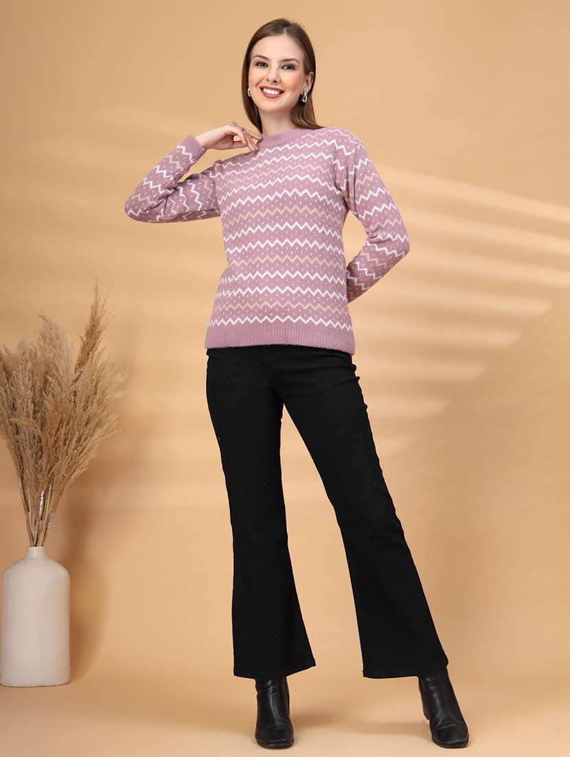 women chevron long sleeve pullover - 22219901 -  Standard Image - 5