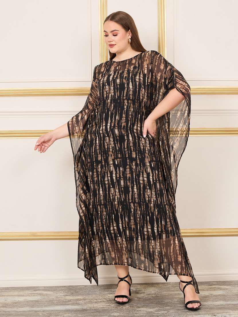 women printed kimono sleeve kaftan dress
