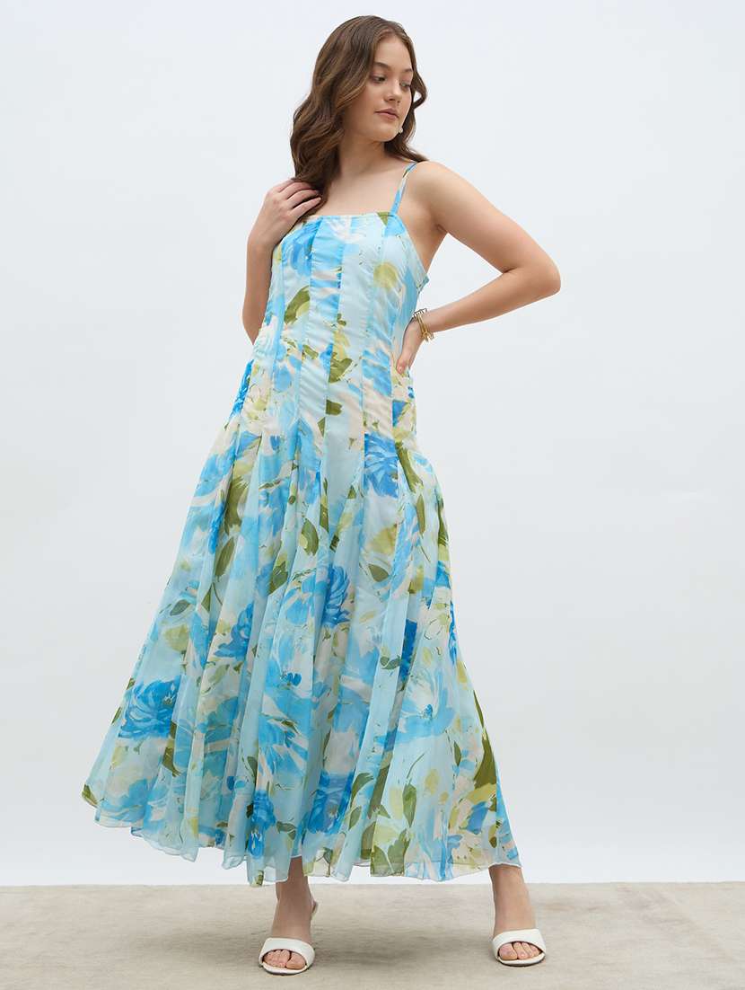 women printed shoulder strap fit & flare dress - 22219908 -  Standard Image - 3