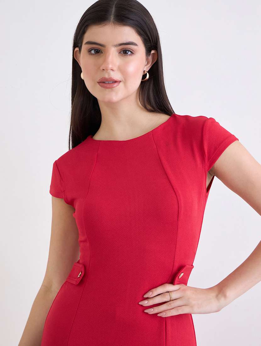 women solid cap sleeve fit and flare dress - 22219918 -  Standard Image - 3