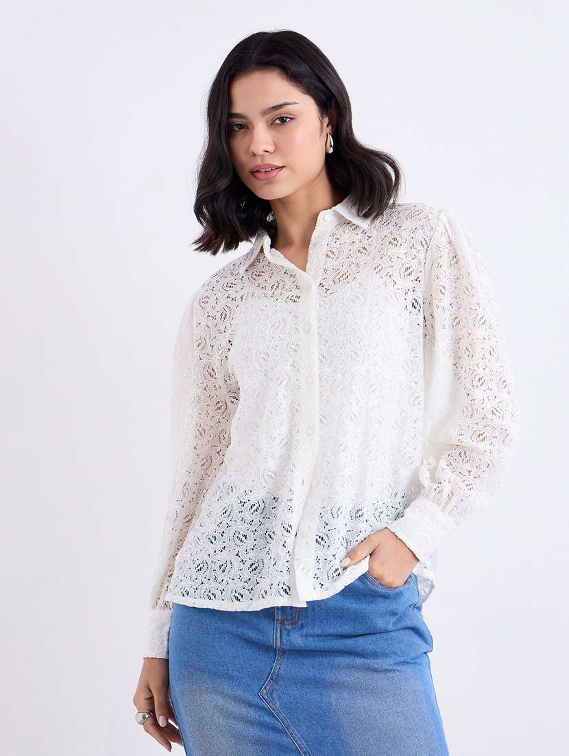 women self designed collared long sleeve shirt