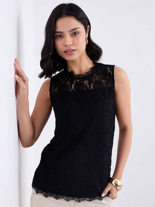 women self designed sleeveless lace top - 22219948 -  Standard Image - 0