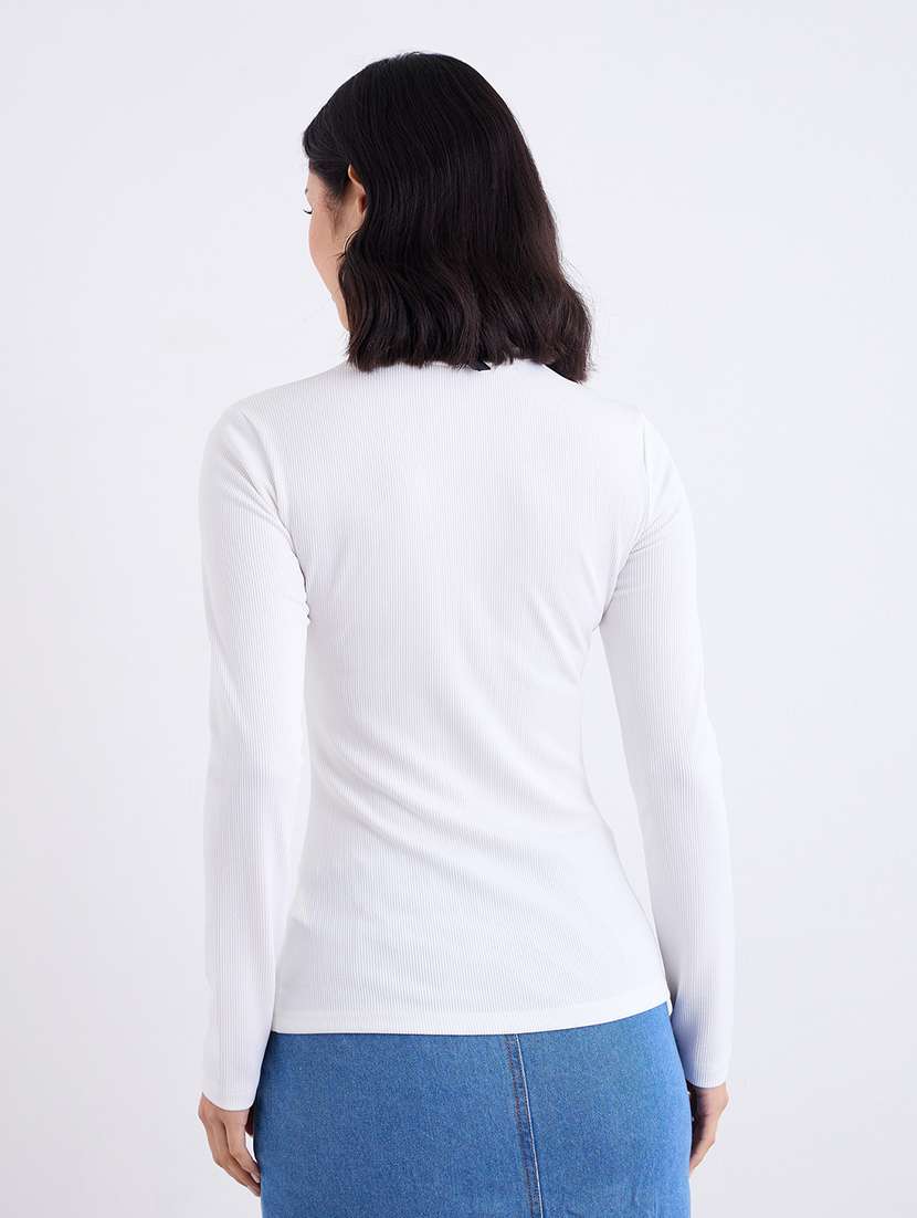 women solid long sleeve straight top - 22219949 -  Standard Image - 3