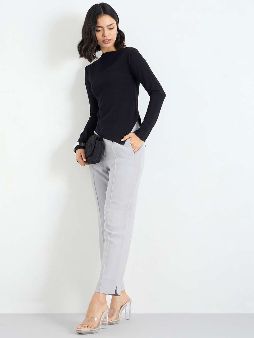 women solid long sleeve asymmteric top - 22219950 -  Standard Image - 3