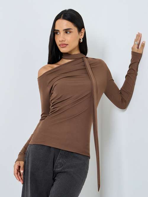 women soldi asymmetric neck long sleeve top - 22219953 -  Standard Image - 0