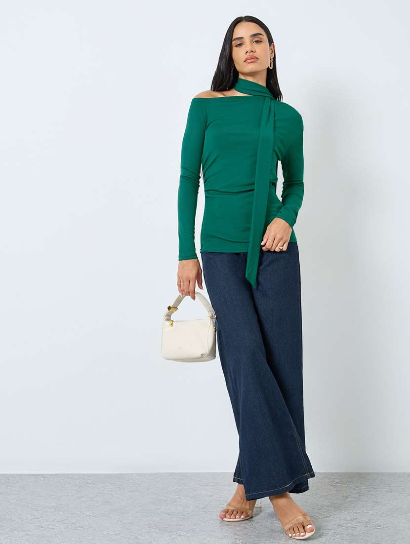 women solid asymmetric neck long sleeve top - 22219954 -  Standard Image - 3