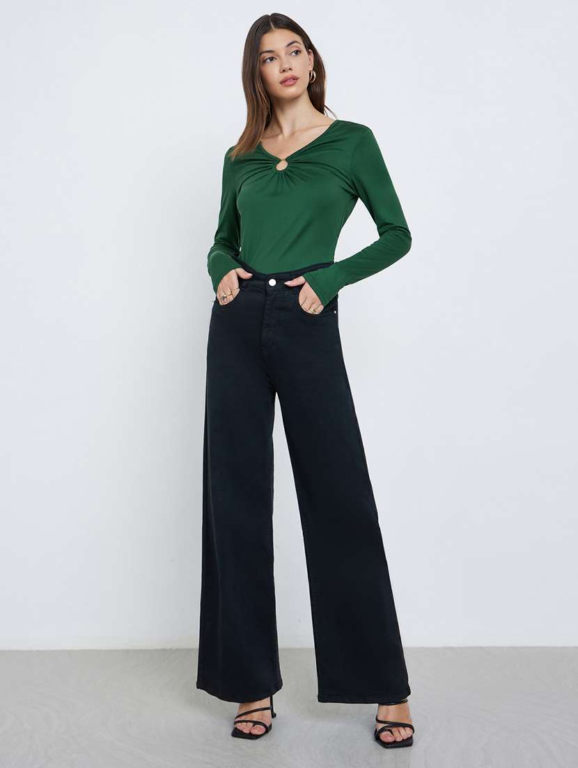 women solid long sleeve straight top - 22219960 -  Standard Image - 3