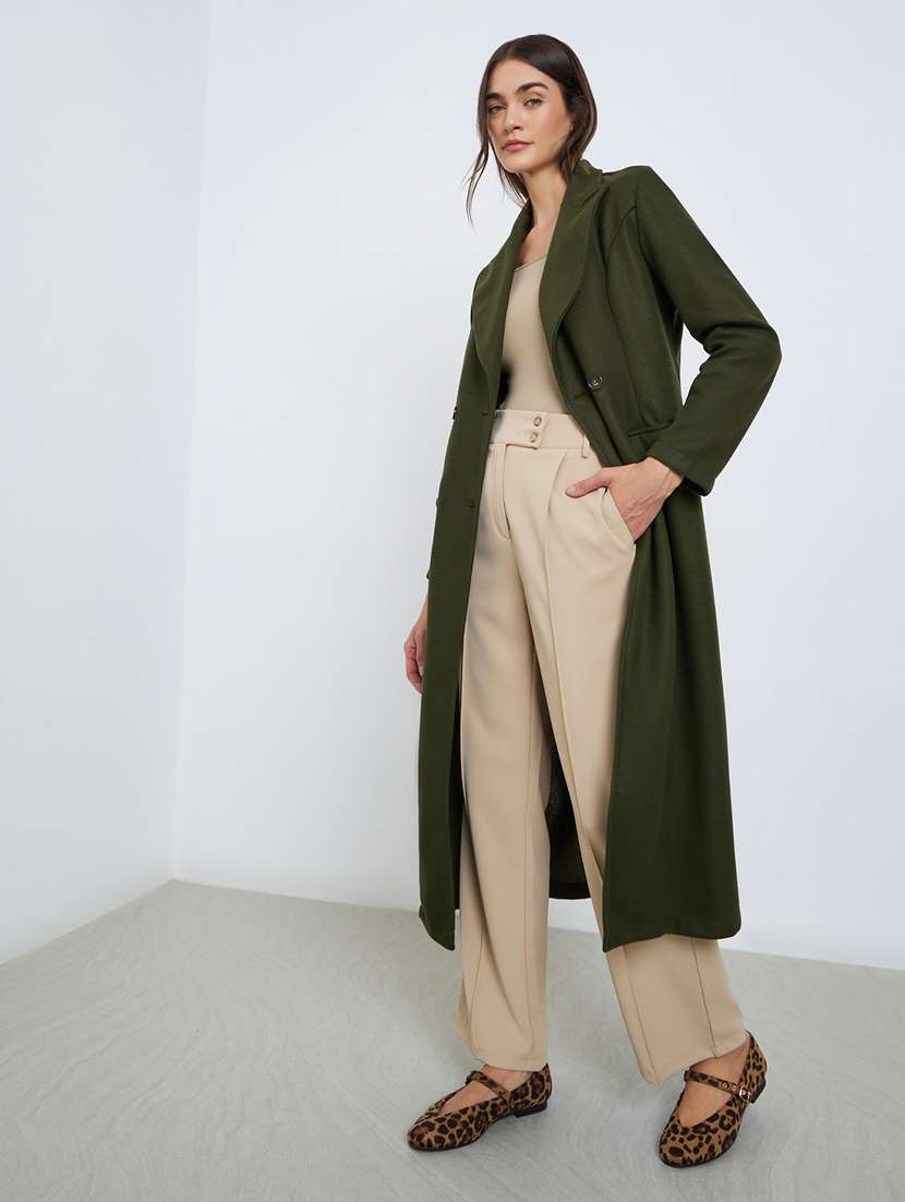 women solid long sleeve trench coat
