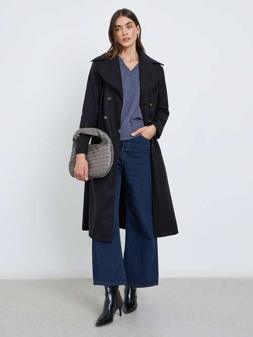 women solid long sleeve trench coat - 22219962 -  Standard Image - 0