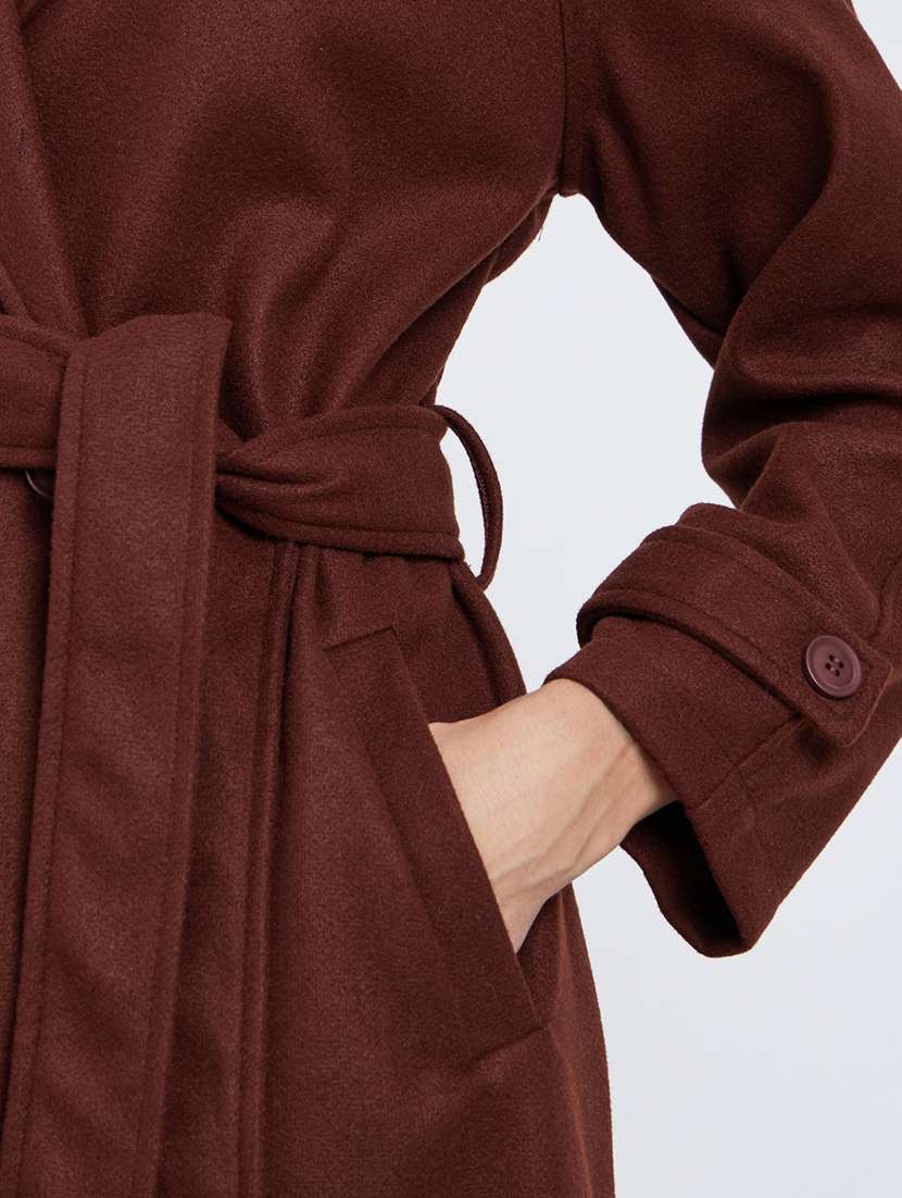 women solid long sleeve trench coat - 22219970 -  Standard Image - 3