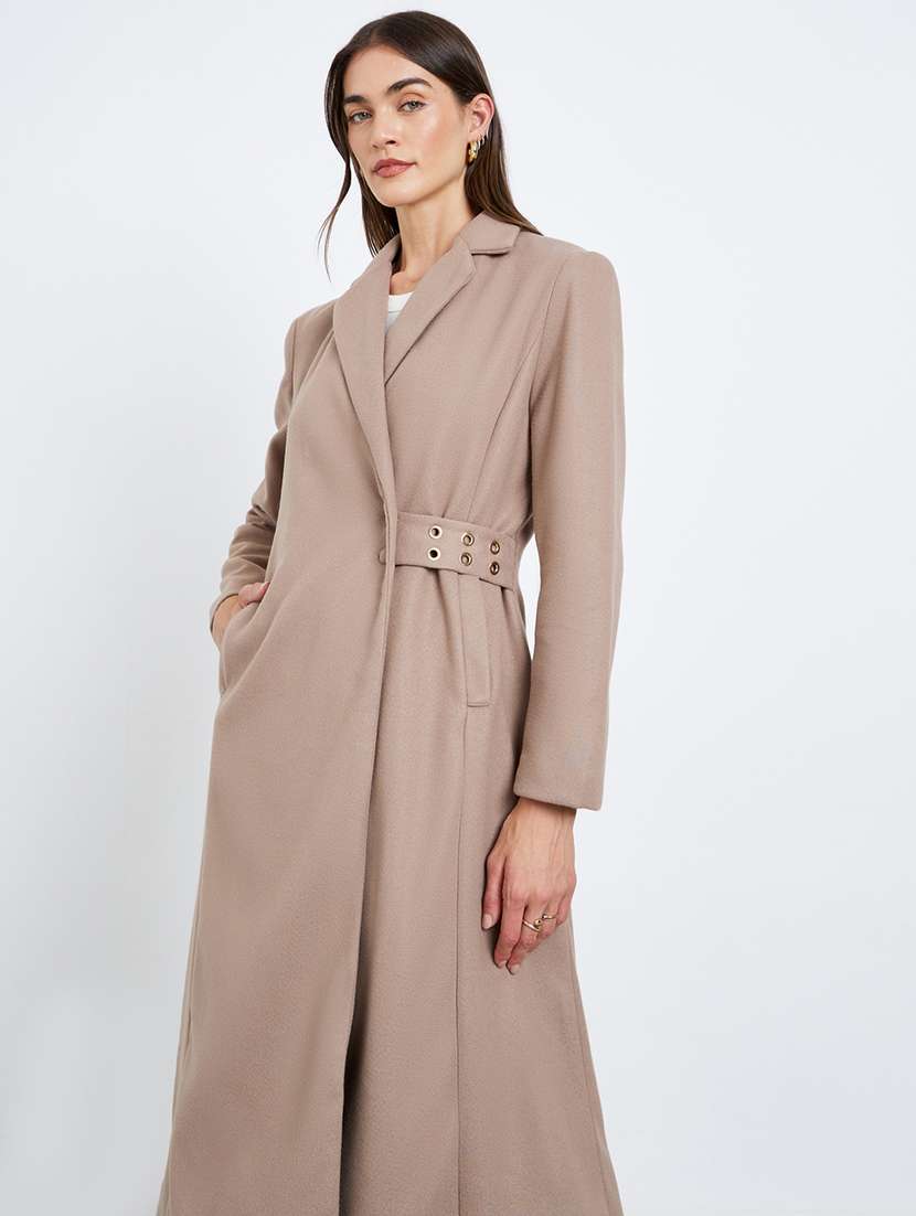 women solid long sleeve trench coat - 22219971 -  Standard Image - 3
