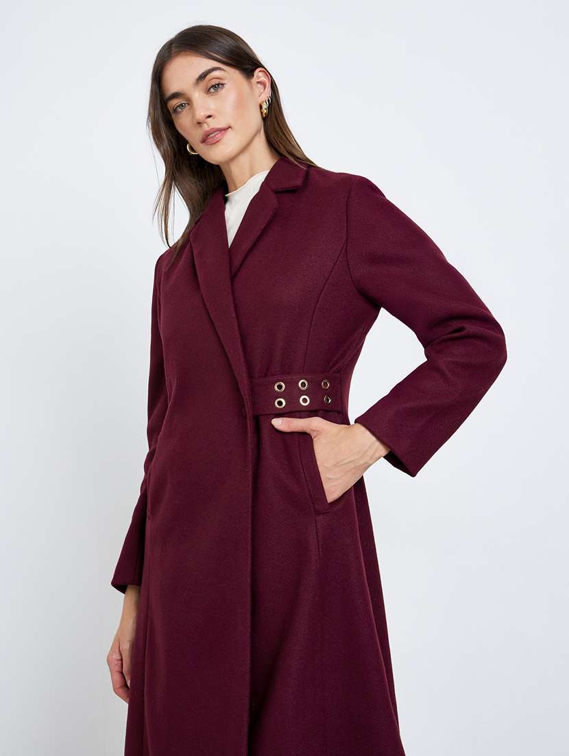 women solid long sleeve trench coat - 22219972 -  Standard Image - 3
