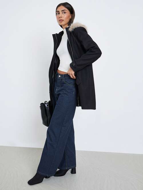 women solid long sleeve hooded trench coat - 22219973 -  Standard Image - 0