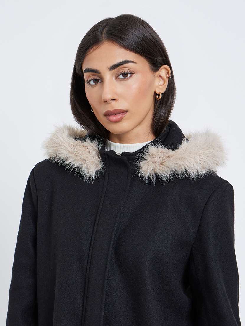 women solid long sleeve hooded trench coat - 22219973 -  Standard Image - 3