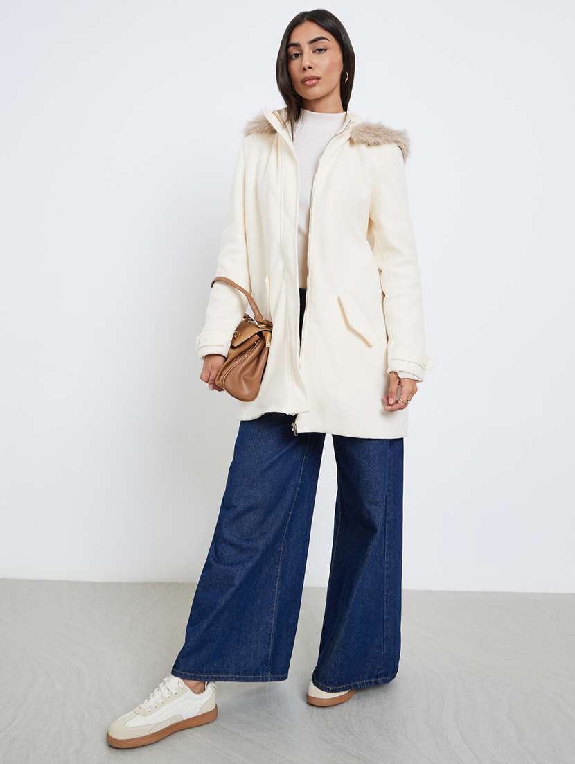 women solid long sleeve hooded trench coat - 22219974 -  Standard Image - 3