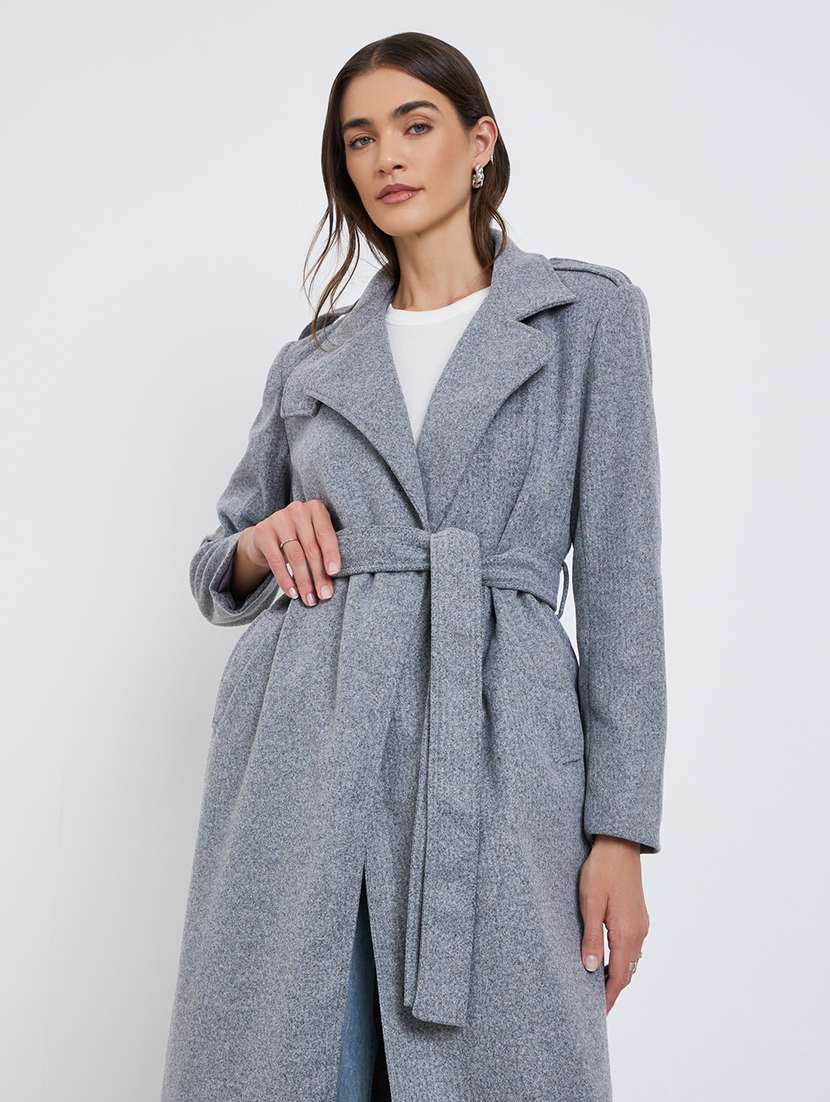 women solid long sleeve trench coat - 22219977 -  Standard Image - 3