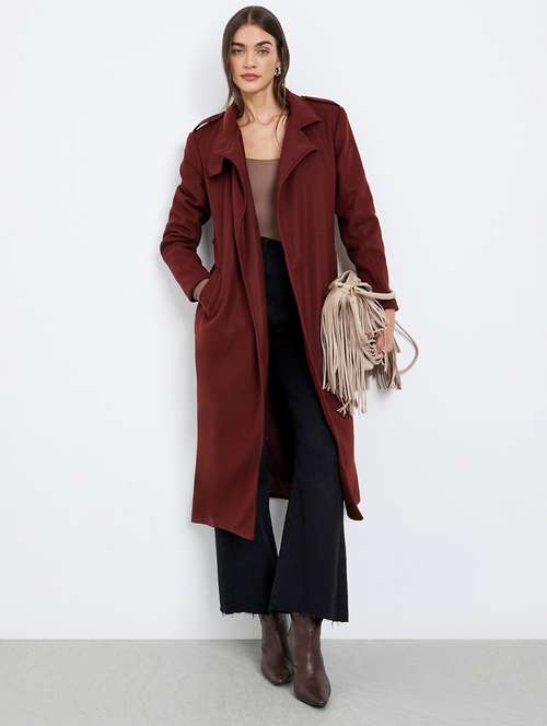 women solid long sleeve trench coat - 22219978 -  Standard Image - 0