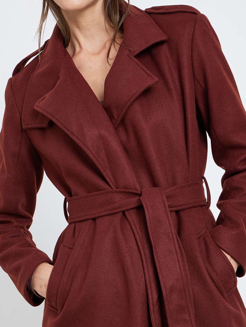 women solid long sleeve trench coat - 22219978 -  Standard Image - 3