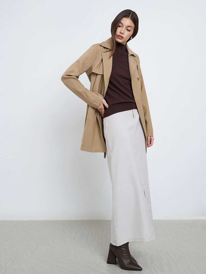 women solid lapel neck long sleeve regular jacket - 22219980 -  Standard Image - 3