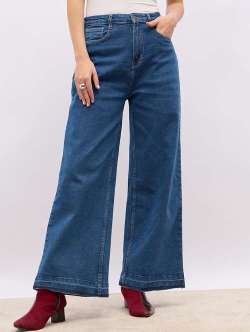 women solid mid rise wide leg jeans - 22220002 -  Standard Image - 0