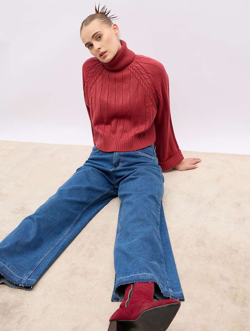 women solid mid rise wide leg jeans - 22220002 -  Standard Image - 3