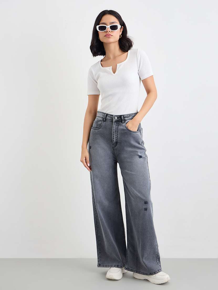 women distressed high rise wide leg jean - 22220004 -  Standard Image - 3