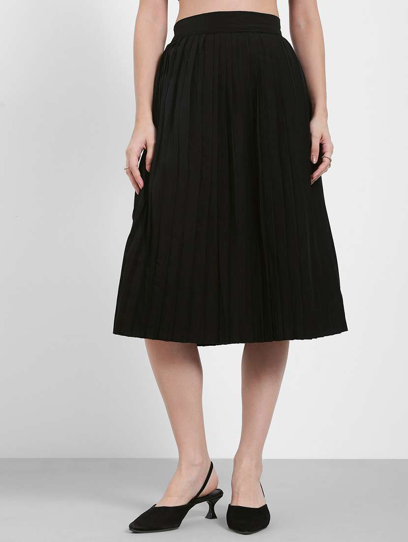 women solid high rise pleated skirt