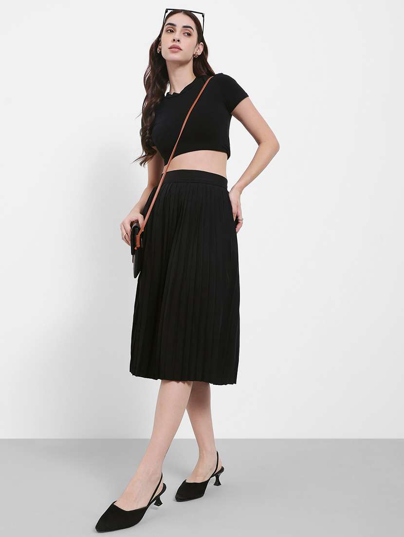 women solid high rise pleated skirt - 22220005 -  Standard Image - 3