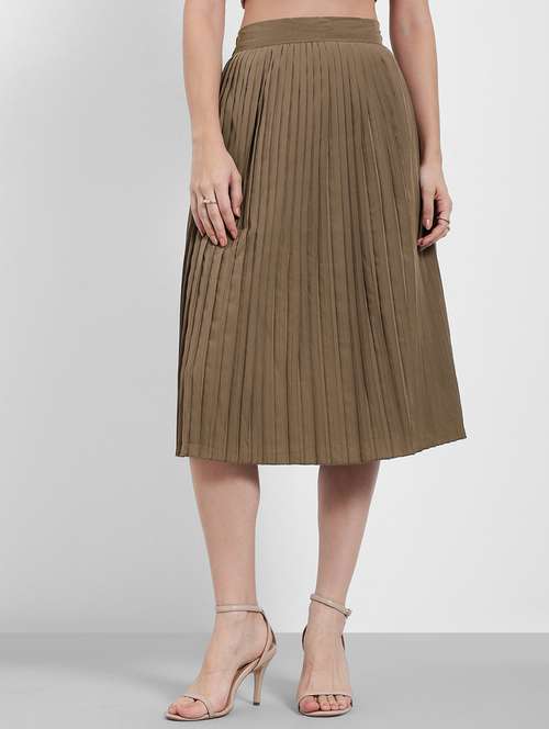 women solid high rise pleated skirt - 22220006 -  Standard Image - 0